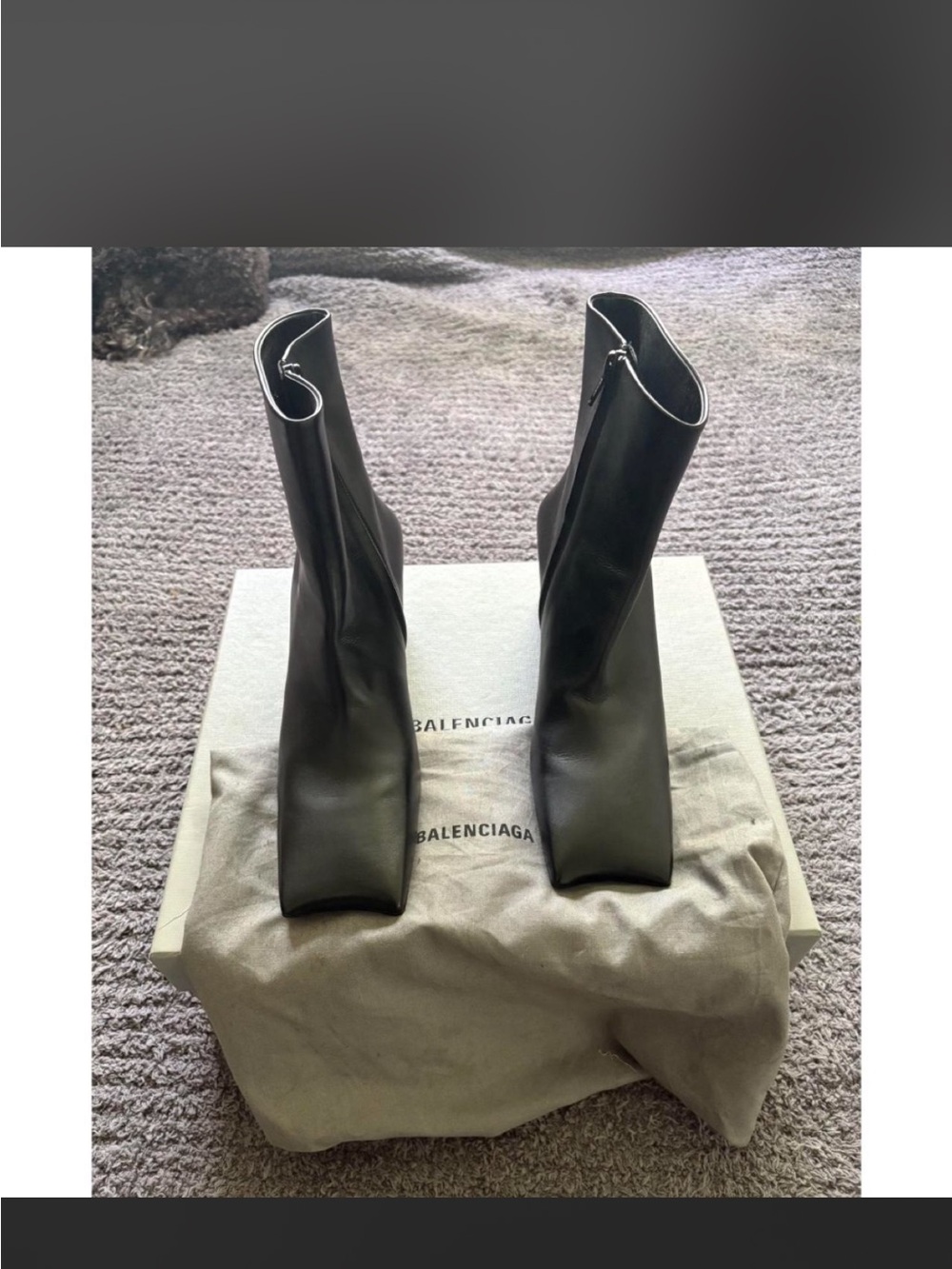 Balenciaga Black Square-Toe Leather Ankle Boots